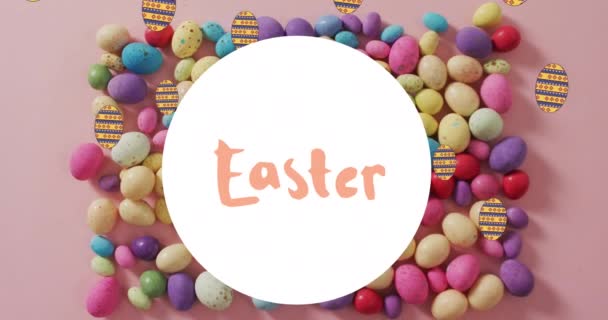 淡いピンクの背景にイースターエッグの上に円の中でイースターのアニメーション イースター 伝統とお祝いの概念デジタルで生成されたビデオ — ストック動画
