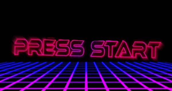 Samenstelling Van Druk Start Tekst Roze Neon Lettertype Raster Zwarte — Stockfoto