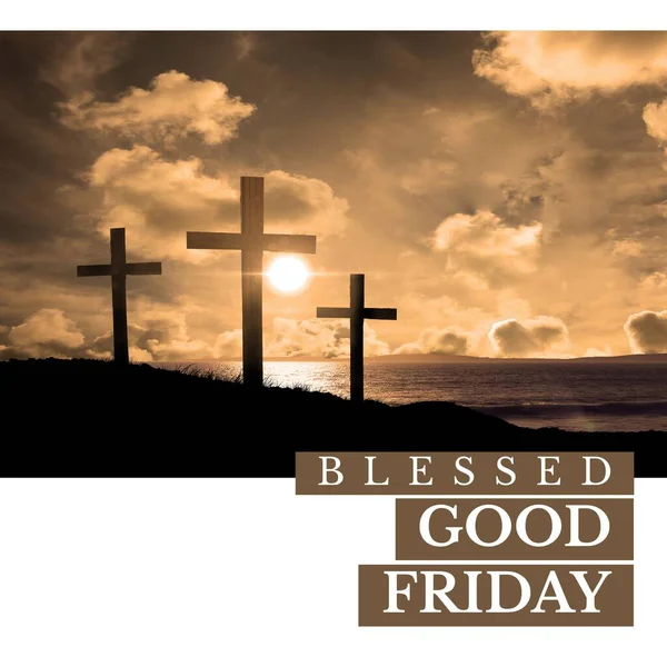Image Blessed Good Friday Text Clouds Crosses Blessed Good Friday — Stock Photo, Image