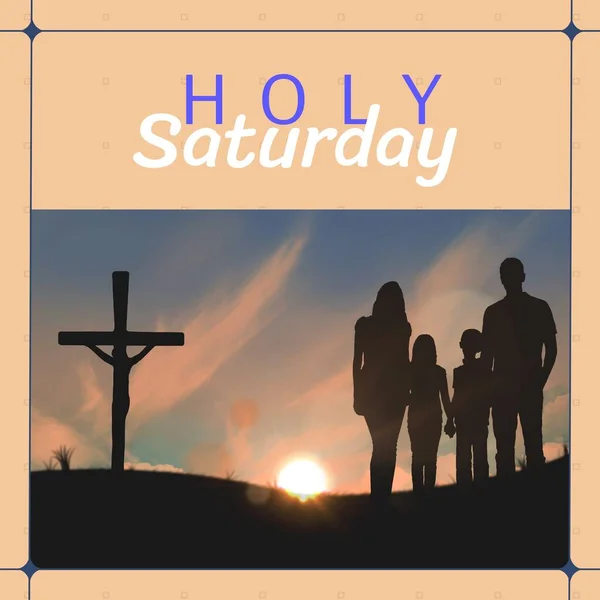 Image Holy Saturday Text Silhouette Family Embracing Cross Holy Saturday — Stock Photo, Image