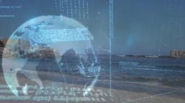 Dünya ve veri işleme ile bağlantı ağının animasyonu. Dijital olarak oluşturulmuş küresel bağlantılar, iş, finans, bilgisayar ve veri işleme kavramı.