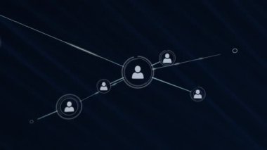 Simgelerle bağlantı ağının animasyonu. Küresel ağlar, dijital arayüz, hesaplama ve veri işleme kavramı dijital olarak oluşturuldu.