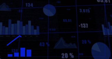 Animation of financial data processing over grid. Global business, finances, computing and data processing concept digitally generated video.