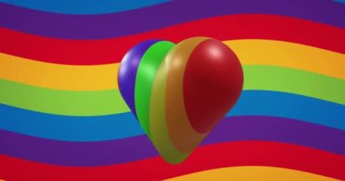 Gökkuşağı arka planında gökkuşağı kalbinin animasyonu. Gurur ayı, lgbt, eşitlik ve insan hakları konsepti dijital olarak oluşturuldu.