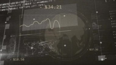 Animation of financial data processing over globe. Global business, finances, computing and data processing concept digitally generated video.