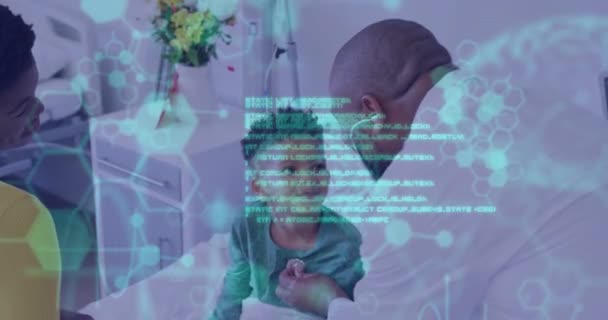 Animación Del Procesamiento Datos Científicos Sobre Médico Afroamericano Masculino Con — Vídeo de stock