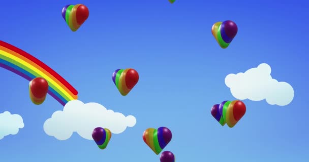 虹の背景に虹の心のアニメーション プライド月間 Lgbt 平等と人権の概念デジタルで生成されたビデオ — ストック動画