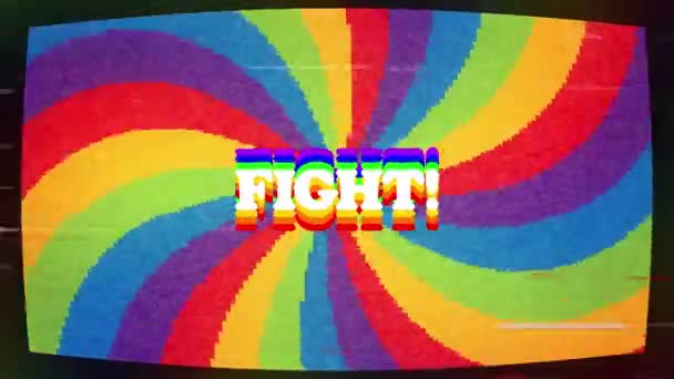 Animatie Van Interferentie Gevechtstekst Kleurrijke Achtergrond Retro Toekomst Kleur Achtergrondconcept — Stockvideo