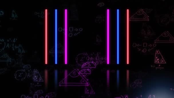 Animation Mathematischer Gleichungen Und Geometrischer Zeichnungen Über Neonstreifen Wissenschafts Und — Stockvideo