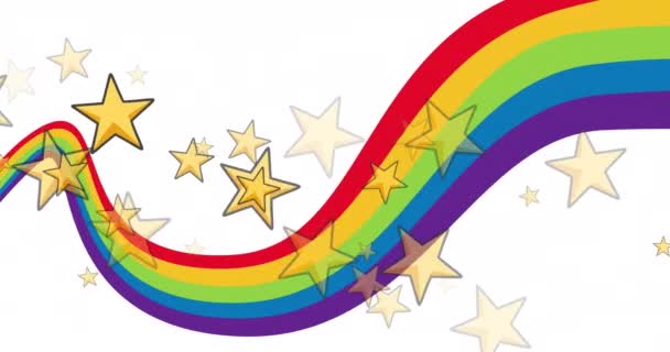 白い背景に虹の上の星のアニメーション プライド月間 Lgbt 平等と人権の概念デジタルで生成されたビデオ — ストック動画
