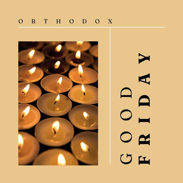 Image of orthodox good friday text over candles. Good friday and celebration concept digitally generated image.