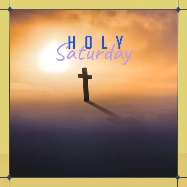 Image Holy Saturday Text Landscape Sun Cross Holy Saturday Celebration — Stock Photo, Image