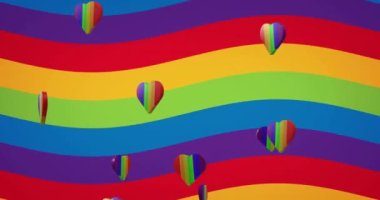 Gökkuşağı arka planında gökkuşağı kalplerinin animasyonu. Gurur ayı, lgbt, eşitlik ve insan hakları konsepti dijital olarak oluşturuldu.