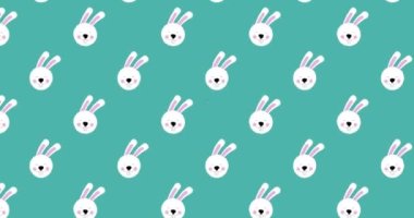 Paskalya Tavşanı ikonlarının animasyonu ve mutlu paskalya metinleri. Paskalya, gelenek ve kutlama konsepti dijital olarak oluşturuldu.