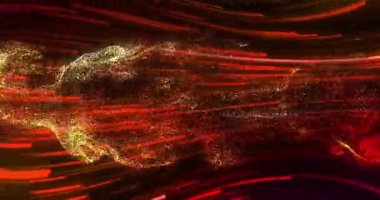 Noktaların üzerinden geçen neon kırmızı patikaların animasyonu. Soyut arkaplan, geçmişe dönük gelecek ve dijital olarak oluşturulmuş görüntü konsepti.