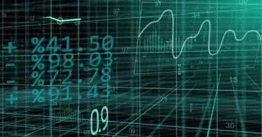 Animation of financial data processing over grid. Global business, finances, computing and data processing concept digitally generated video.