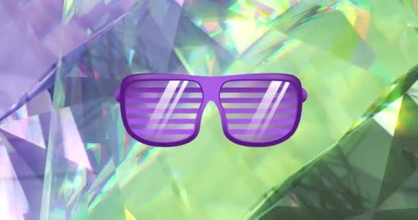 Animation Eines Lila Brillensymbols Über Kristall Abstrakter Hintergrund Retro Zukunft — Stockvideo