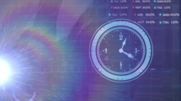 Animação Relógio Tiquetaque Flare Lente Arco Íris Processamento Dados Mercado — Vídeo de Stock
