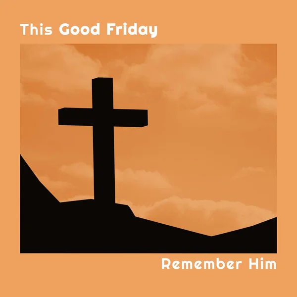 Image of good friday text over clouds and cross. Good friday and faith concept digitally generated image.