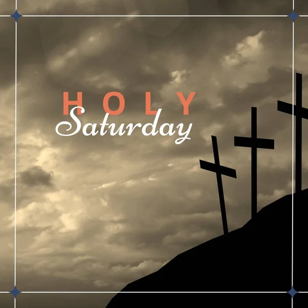 雲や十字架上の神聖な土曜日のテキストのイメージ 神聖な土曜日とお祝いのコンセプトデジタル生成画像 — ストック写真