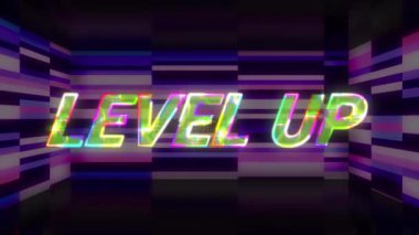 Siyah arkaplandaki renkli şekiller üzerinden metin düzeyinin canlandırılması. Geçmişe dönük gelecek, renk ve arkaplan kavramı dijital olarak oluşturulmuş video.