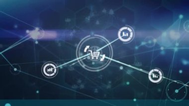 Bağlantılar ve veri işleme ağının animasyonu. Küresel iş, finans, hesaplama ve veri işleme kavramı dijital olarak oluşturulmuş video.