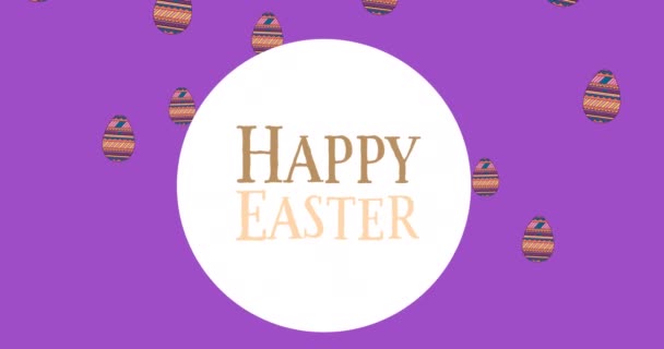Animáció Boldog Húsvét Körben Több Mint Húsvéti Tojás Lila Háttér — Stock videók