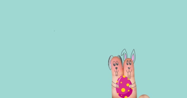 Animación Pascua Feliz Huevos Dedos Pintan Como Conejos Sobre Fondo — Vídeos de Stock