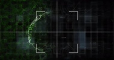 Yeşil zemin üzerinde dönen insan beyni ikonu üzerinde veri işleme ve tarama animasyonu. Tıbbi araştırma ve bilim teknolojisi kavramı