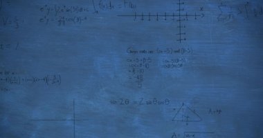 Matematiksel denklemlerin ve çizimlerle formüllerin animasyonu. Küresel bilim, iş, finans, hesaplama ve veri işleme kavramı dijital olarak oluşturulmuş video.