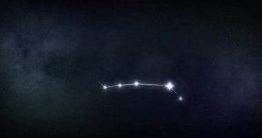 Siyah arka planda yıldızlı ikizler işareti animasyonu. Zodiac işaretleri, yıldızlar ve yıldız konsepti dijital olarak oluşturulmuş video.