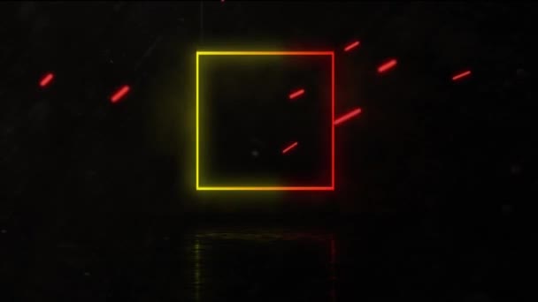 黒を背景に赤と黄色の正方形とスポットのアニメーション パターンの概念をデジタルで生成したビデオを抽象化 — ストック動画