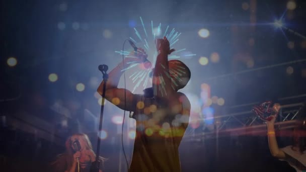 Κινούμενα Σχέδια Του Αστικού Τοπίου Και Πυροτεχνήματα Συναυλία Party Μουσική — Αρχείο Βίντεο