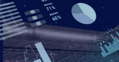 Animation of statistics and financial data processing. Global business, finances, computing and data processing concept digitally generated video.