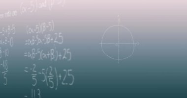 Matematiksel denklemlerin ve çizimlerle formüllerin animasyonu. Küresel bilim, iş, finans, hesaplama ve veri işleme kavramı dijital olarak oluşturulmuş video.