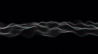 Siyah arkaplanda hareket eden beyaz lekelerin canlandırması. Küresel bilim ve dijital arayüz kavramı dijital olarak oluşturulmuş video.