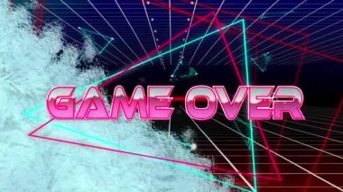 Metin pankartı ve şebeke ağı üzerindeki üçgen şekiller üzerinden oyuna karşı dondurucu etkinin animasyonu. Video oyunu arayüzü teknolojisi kavramı