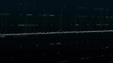 Karanlık arka planda finansal veri işleme sisteminin animasyonu. Küresel iş, finans, hesaplama ve veri işleme kavramı dijital olarak oluşturulmuş video.