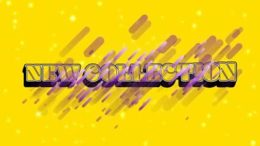 Yeni koleksiyon metinlerinin ve şekillerin üzerindeki noktaların animasyonu. Perakende, alışveriş ve dijital arayüz kavramı dijital olarak oluşturuldu.