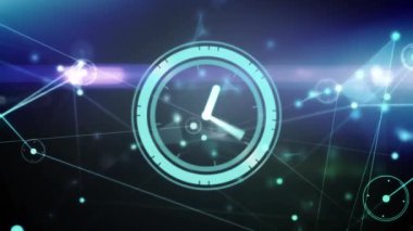Zaman işlerken bağlantı ağlarının animasyonu. Küresel ağlar, işletmeler, finansmanlar, hesaplama ve veri işleme kavramı dijital olarak oluşturuldu.