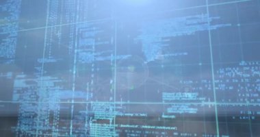 Mavi gökyüzüne karşı profil simgelerinin ve veri işleme ağının taranmasının animasyonu. Küresel ağ ve iş teknolojisi kavramı