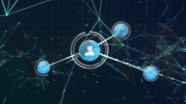 Mavi arkaplana karşı dijital simge ve pleksus ağlarının animasyonu. Küresel ağ ve iş teknolojisi kavramı