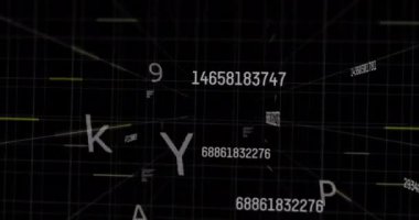 Sayılar ve veri işleme animasyonu. Küresel ağlar, dijital arayüz, veri işleme ve bağlantılar konsepti dijital olarak oluşturuldu.