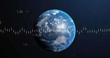 Animation of financial data processing over globe. Global business, finances, computing and data processing concept digitally generated video.
