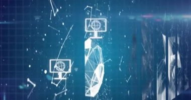 Dijital simgelerin ve veri işlemenin animasyonu. Küresel ağlar, dijital arayüz, veri işleme ve bağlantılar konsepti dijital olarak oluşturuldu.