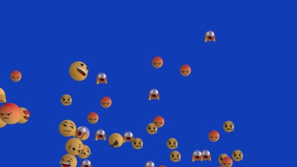 Animation Multiple Emoticons Floating Blue Background Digitally Generated Hologram Emotions — Stock Video