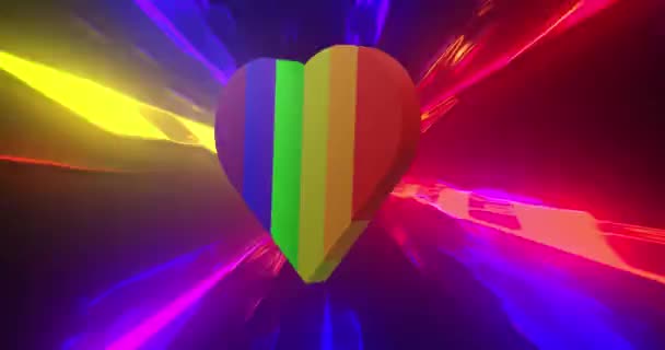 彩虹心在光路上旋转的动画 Pride Lgbt Human Rights Equality Concept Digital Generated Video — 图库视频影像