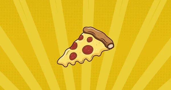 Bild Von Pizza Ikonen Über Streifen Auf Gelbem Hintergrund Feier — Stockfoto