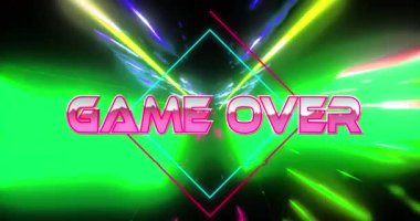 Çoklu renkli arkaplan üzerindeki metin üzerinden oyunun canlandırması. Genel video oyunu, dijital arayüz ve bağlantılar konsepti dijital olarak oluşturuldu.