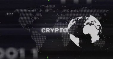 Şifreli metin ve veri işleme animasyonu. Küresel çevrimiçi güvenlik, virüs siber saldırısı, bilgisayar ve veri işleme kavramı dijital olarak oluşturuldu.